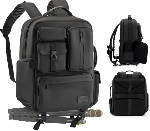 Cwatcun Camera Backpack, DSLR/SLR/Mirrorless Camera Bag for Photographers, Waterproof Leather Coating Camera Case with Tripod Holder&Laptop Compatible with Canon/Nikon/Sony/Fuji