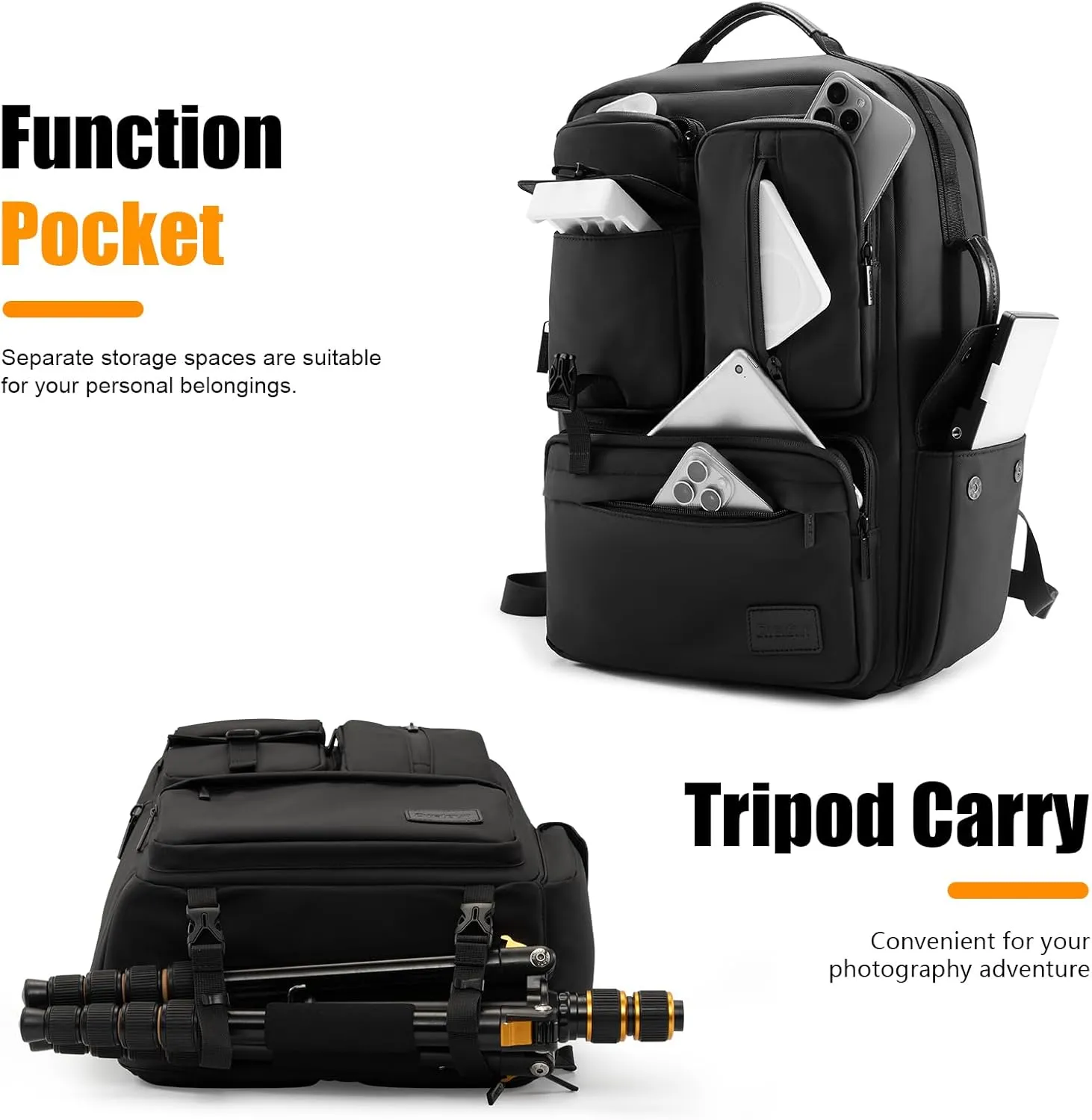 Cwatcun Camera Backpack, DSLR/SLR/Mirrorless Camera Bag for Photographers, Waterproof Leather Coating Camera Case with Tripod Holder&Laptop Compatible with Canon/Nikon/Sony/Fuji