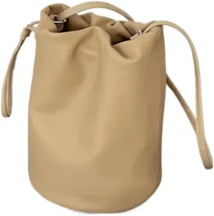 Cylindrical Soft Leather Bucket Bag Handbag Women Drawstring Small Shoulder Armpit Bag Cute Chic Stylish Versatile