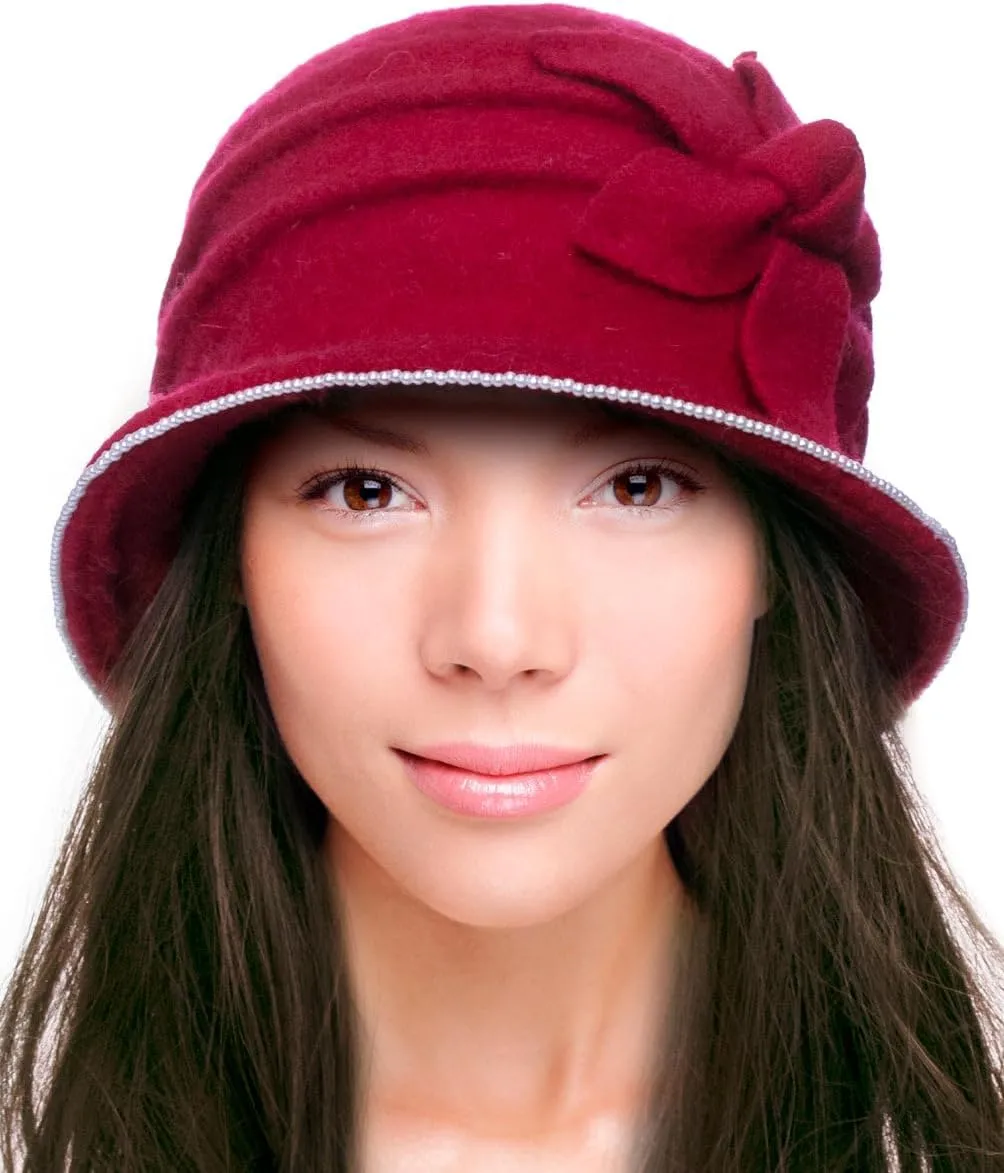 Dahlia Women's Winter Hat - Wool Vintage Cloche/Bucket Hat, Daisy Flower