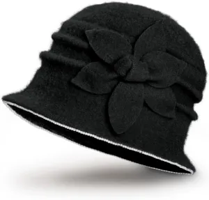 Dahlia Women's Winter Hat - Wool Vintage Cloche/Bucket Hat, Daisy Flower
