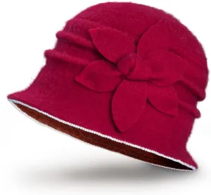 Dahlia Women's Winter Hat - Wool Vintage Cloche/Bucket Hat, Daisy Flower