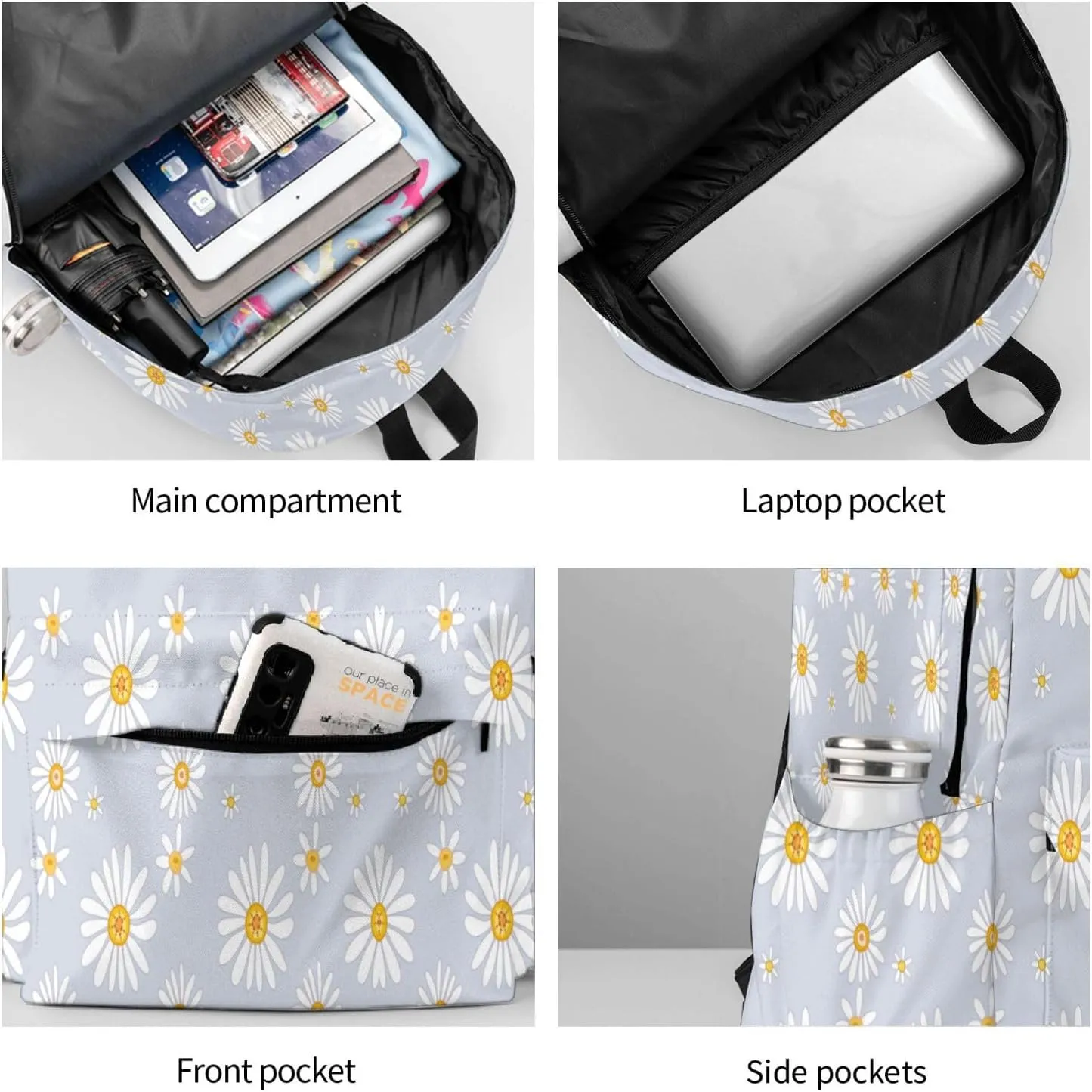 Daisy Flowers Laptop Backpack For Men Women, Lightweight Daypack Bookbag For Daily Commutes Business Travel Hiking