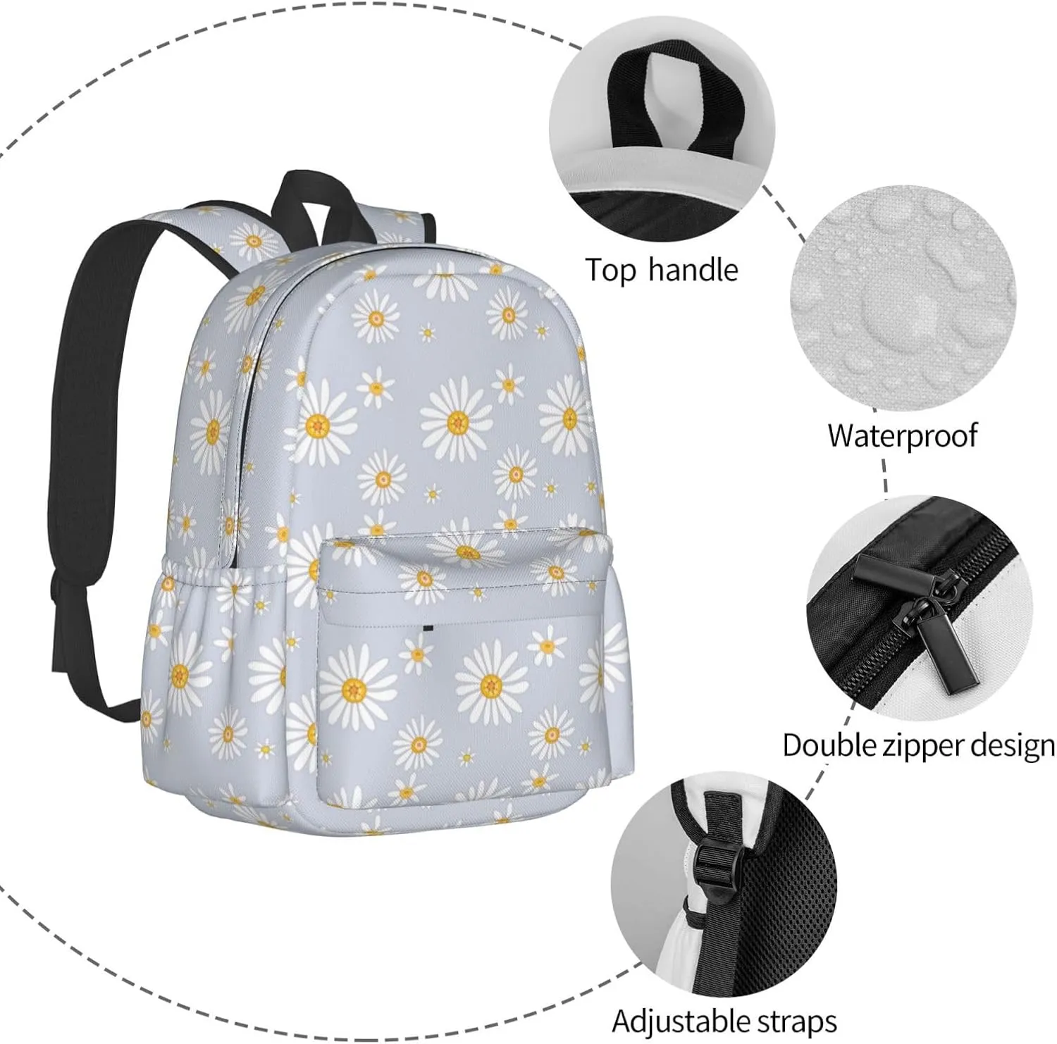 Daisy Flowers Laptop Backpack For Men Women, Lightweight Daypack Bookbag For Daily Commutes Business Travel Hiking
