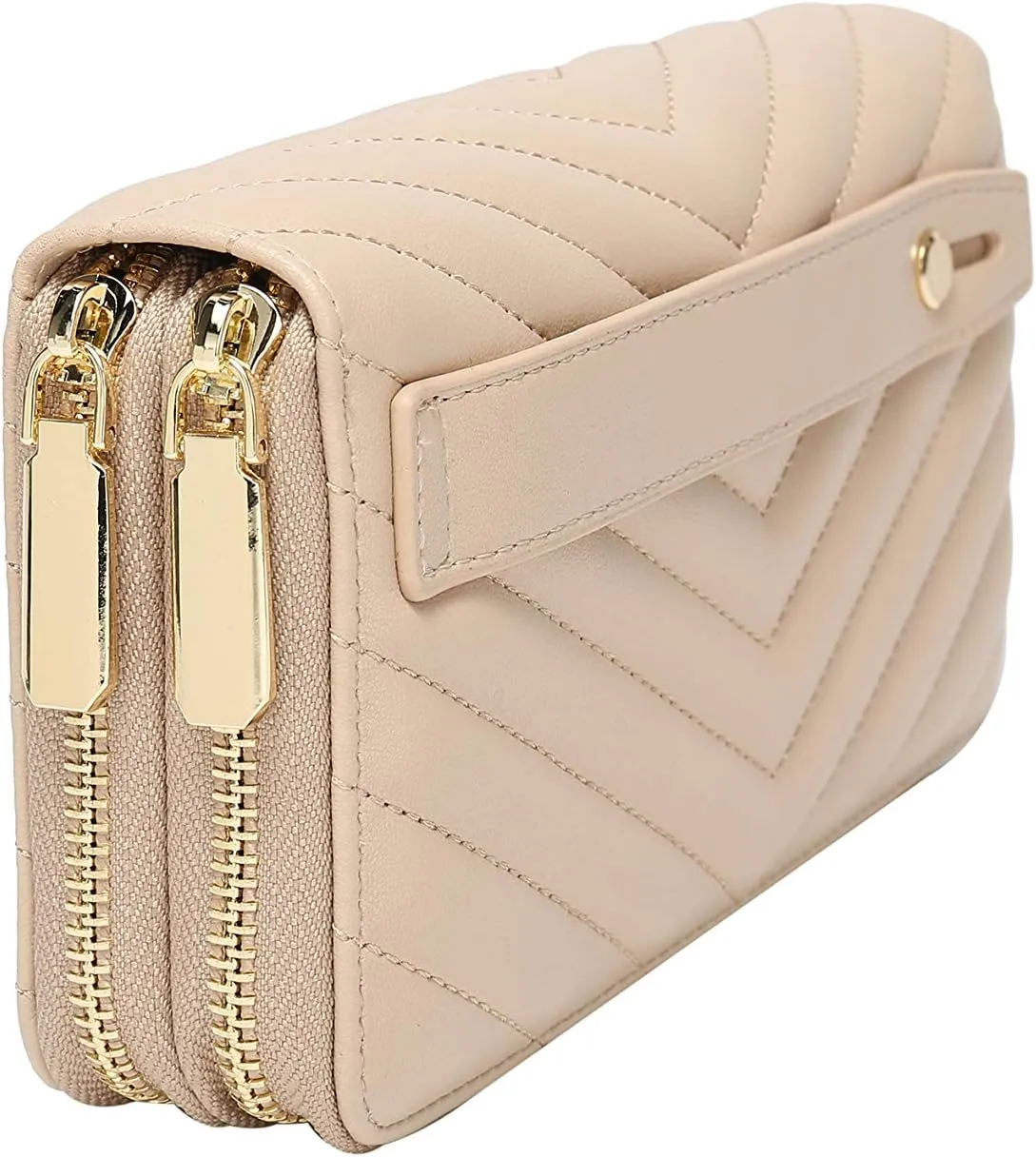 Daisy Rose Dual Zipper Phone Clutch and Wallet for Women - RFID Blocking, PU Vegan Leather Multi-Card Organizer