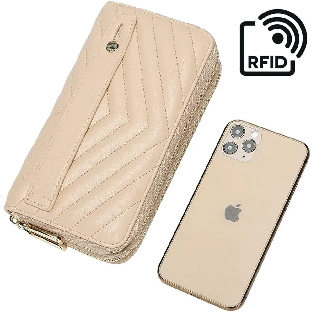 Daisy Rose Dual Zipper Phone Clutch and Wallet for Women - RFID Blocking, PU Vegan Leather Multi-Card Organizer