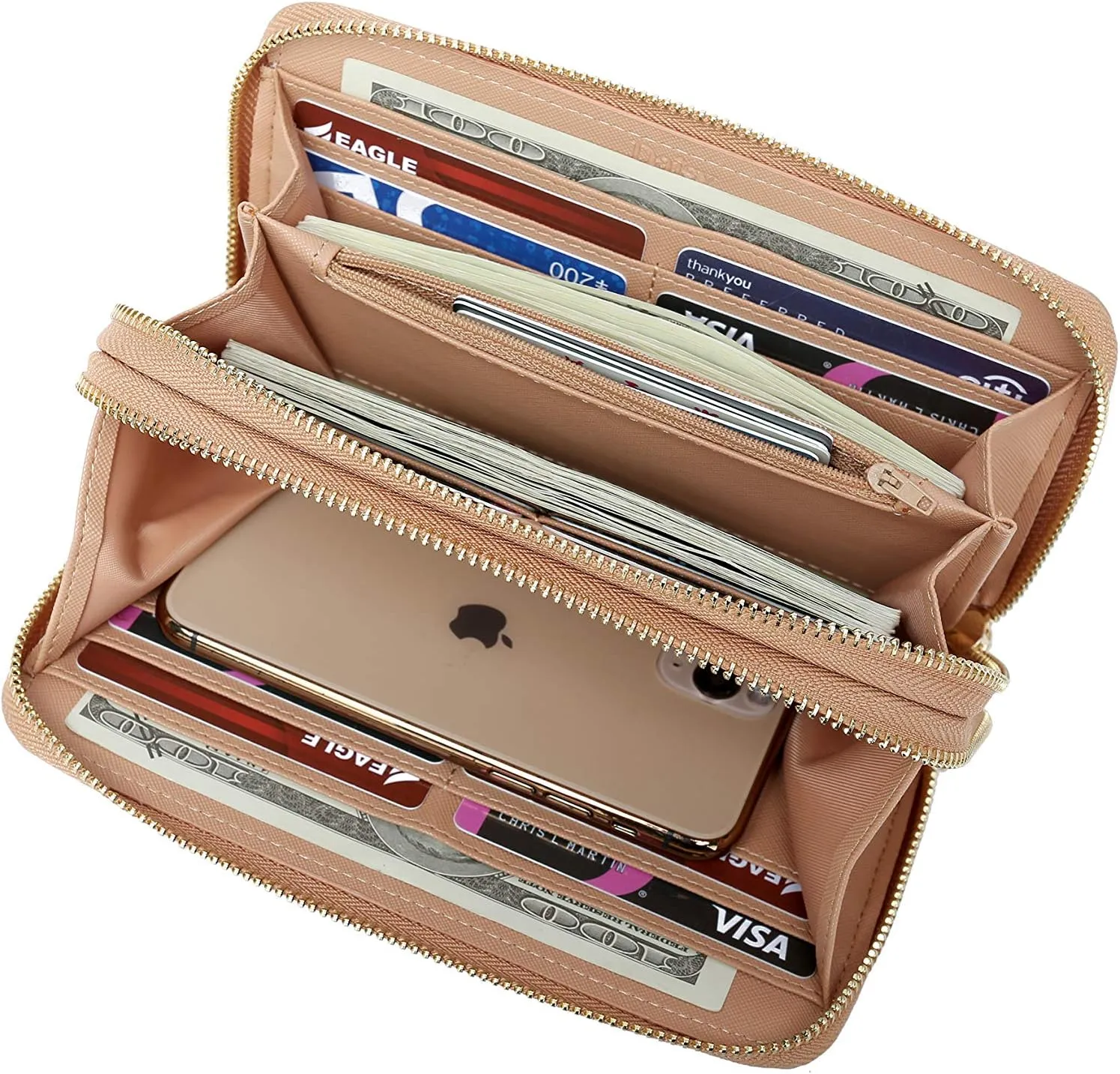 Daisy Rose Dual Zipper Phone Clutch and Wallet for Women - RFID Blocking, PU Vegan Leather Multi-Card Organizer