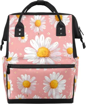 Daisy With Droplets Design Double Shoulder Mommy Bag for Women, Polyester Large Capacity Diaper Backpack with Multi Pockets, Waterproof Adjustable Straps Diaper Bag for Moms Dads, 11''×7''×15.7''