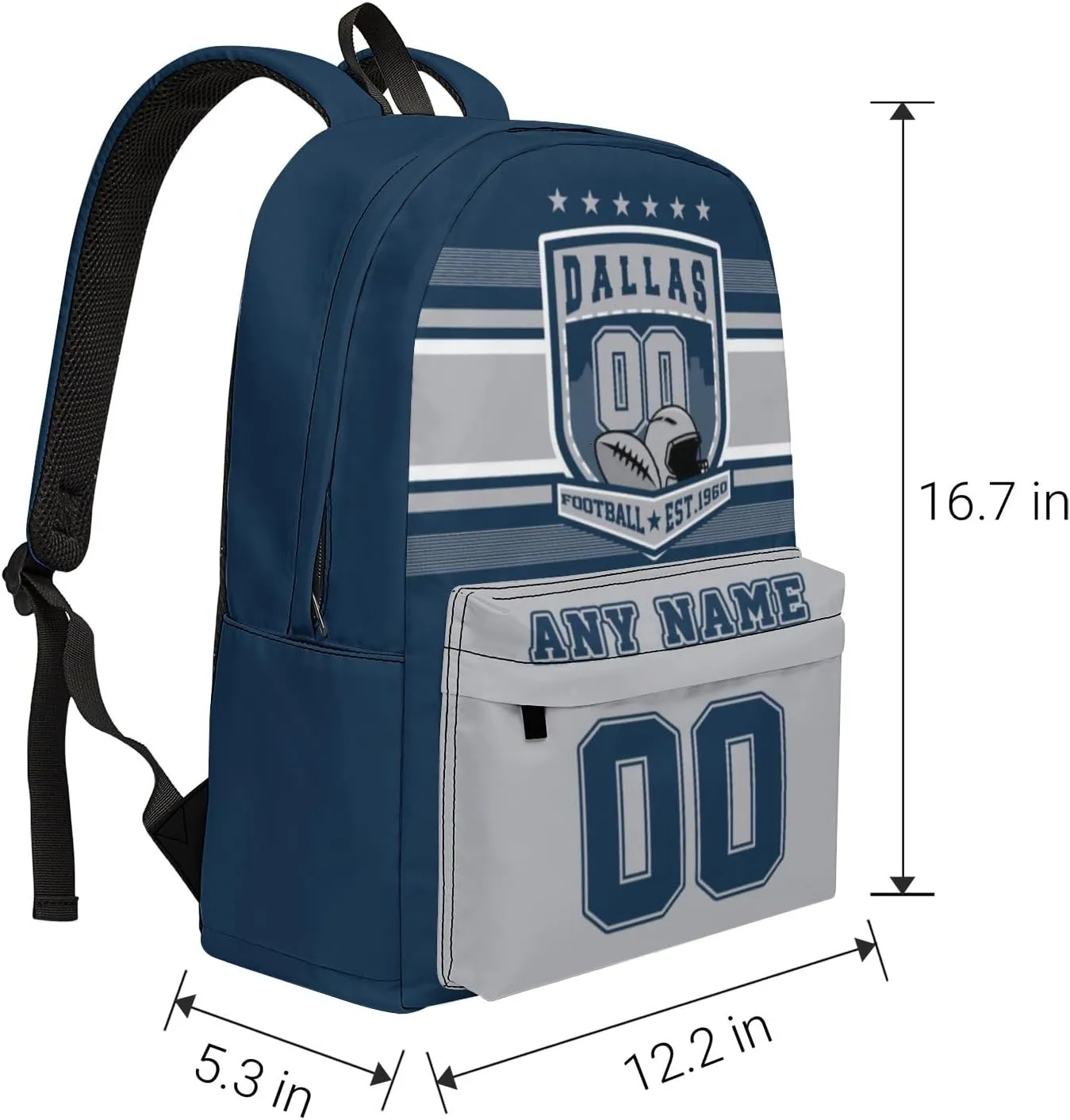 Dallas Backpack Custom Name Number 17Inch Large Capacity Shoulder Travel Bag Personalized Laptop Bag Fans Gift for Boy Girl Men Women