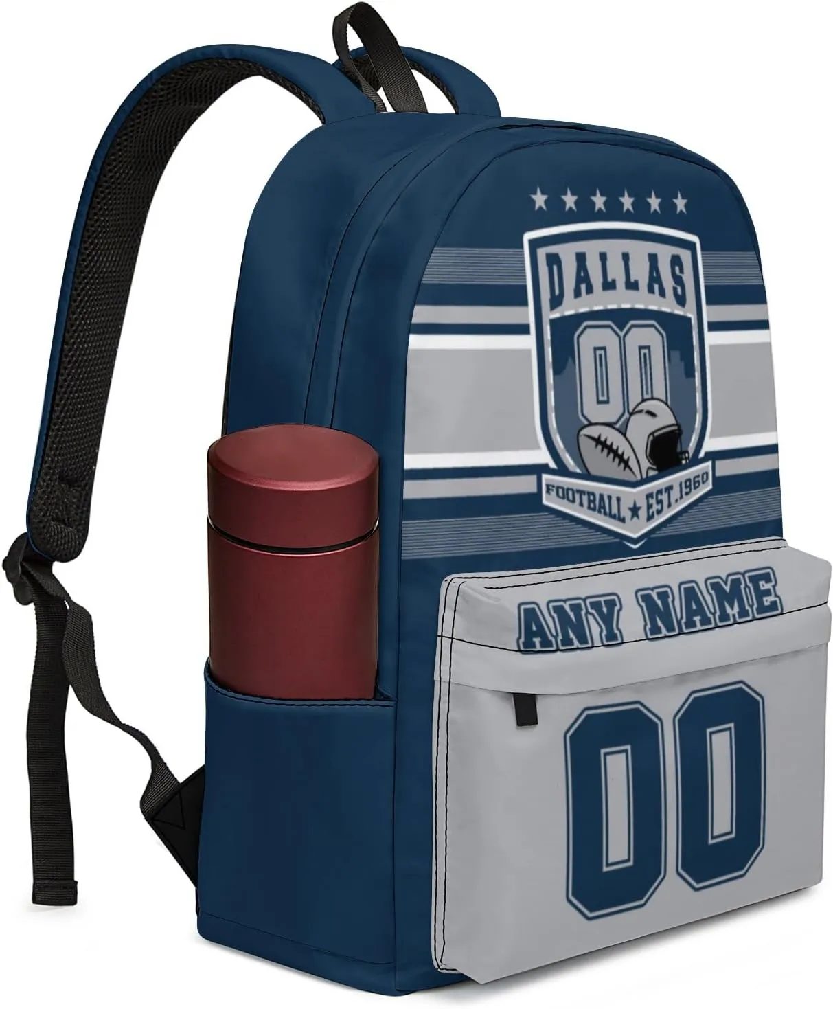 Dallas Backpack Custom Name Number 17Inch Large Capacity Shoulder Travel Bag Personalized Laptop Bag Fans Gift for Boy Girl Men Women