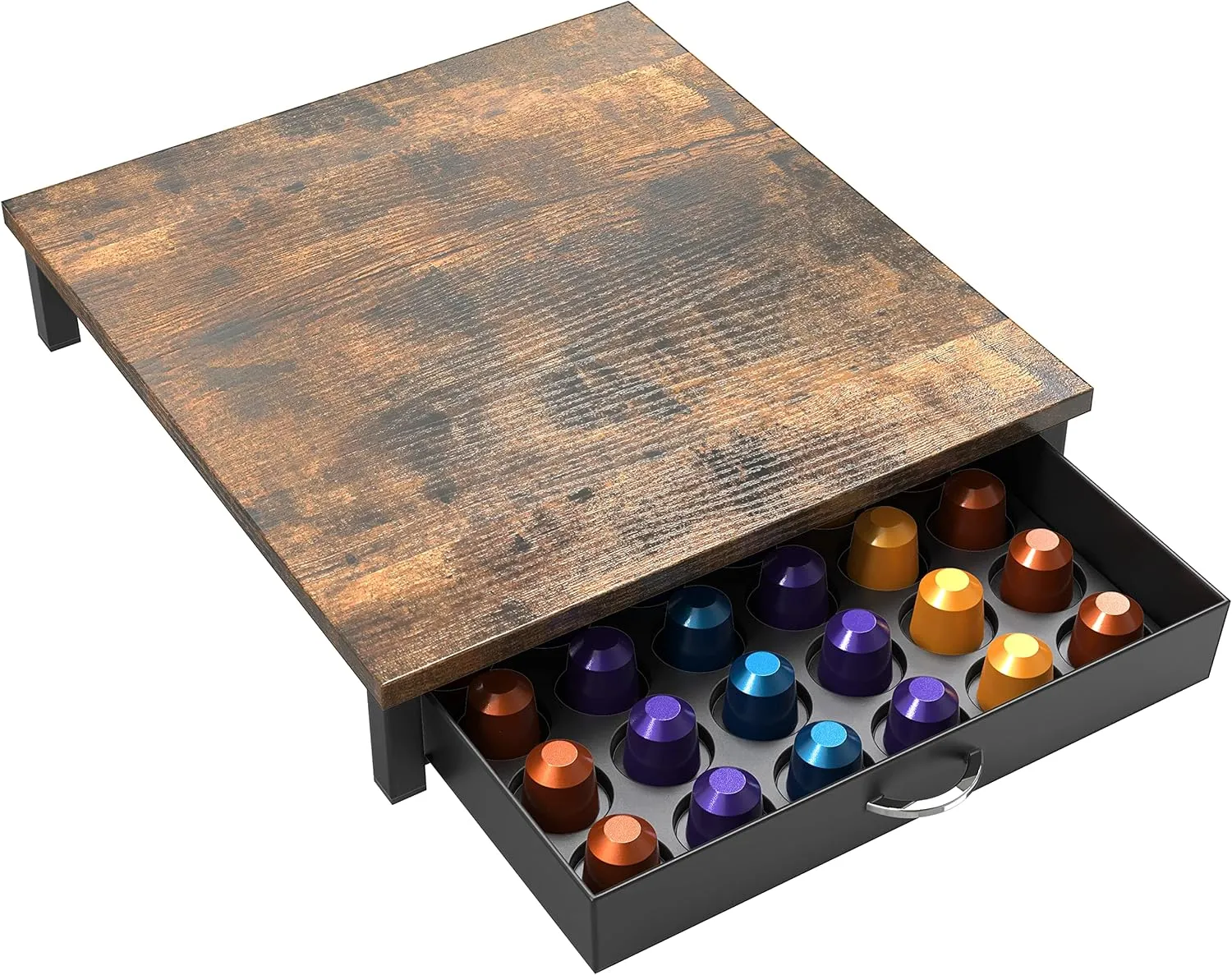DecoBrothers Wooden Coffee Pod Drawer Compatible with 42 Nespresso Original Line Capsules, Rustic Brown