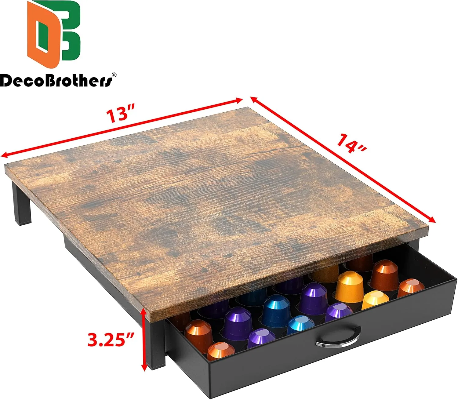 DecoBrothers Wooden Coffee Pod Drawer Compatible with 42 Nespresso Original Line Capsules, Rustic Brown
