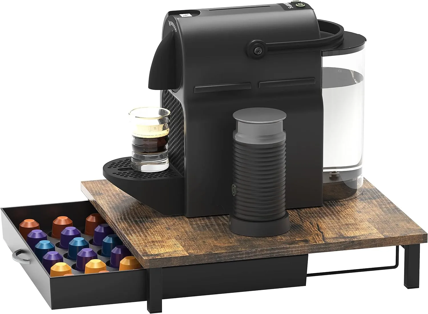 DecoBrothers Wooden Coffee Pod Drawer Compatible with 42 Nespresso Original Line Capsules, Rustic Brown