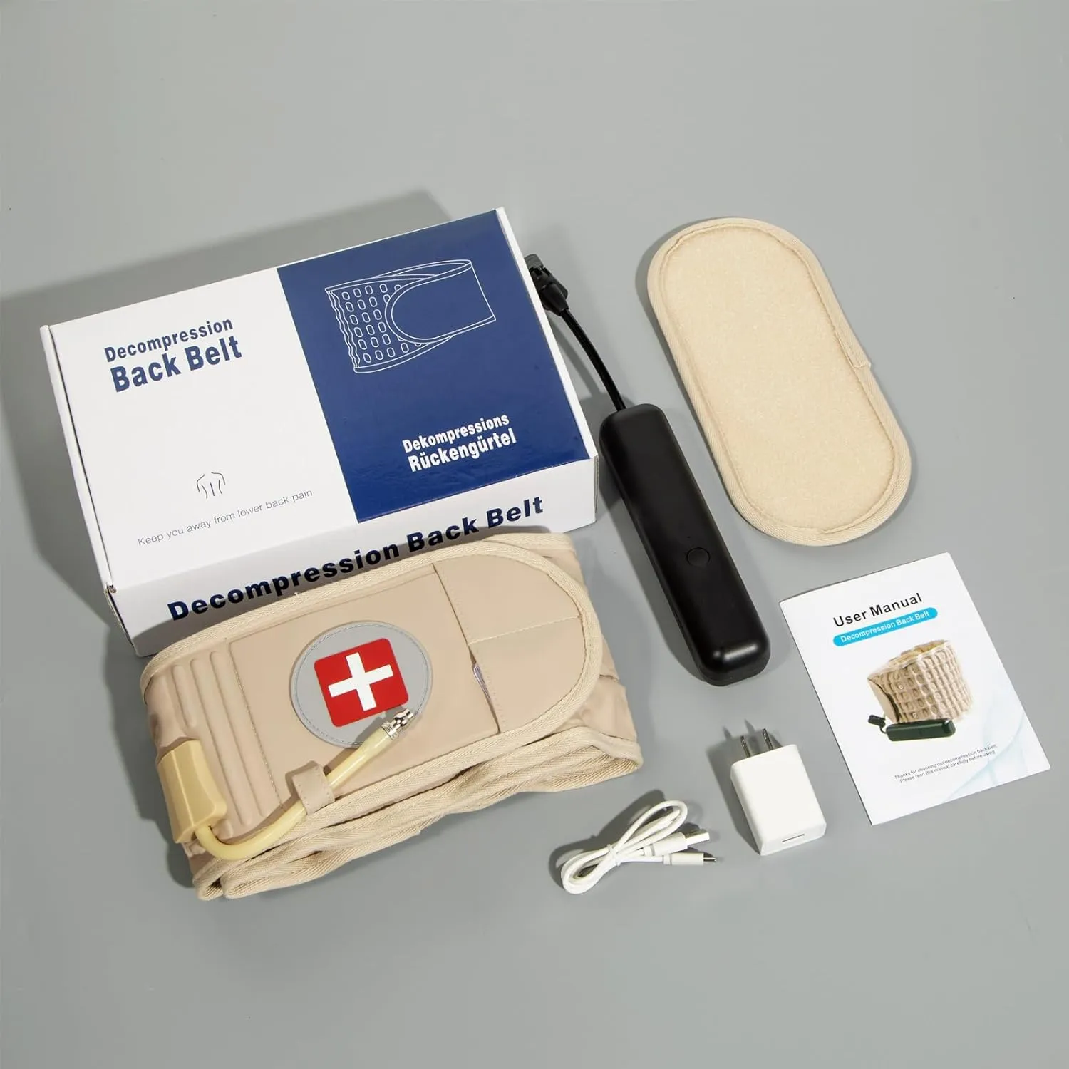 Decompression Back Belt with Electric Inflatable Pump -Lumbar Support Belt for Lower Back Pain Relief, Air Traction Device Fits Waist Size 29-49 Inches (Beige)