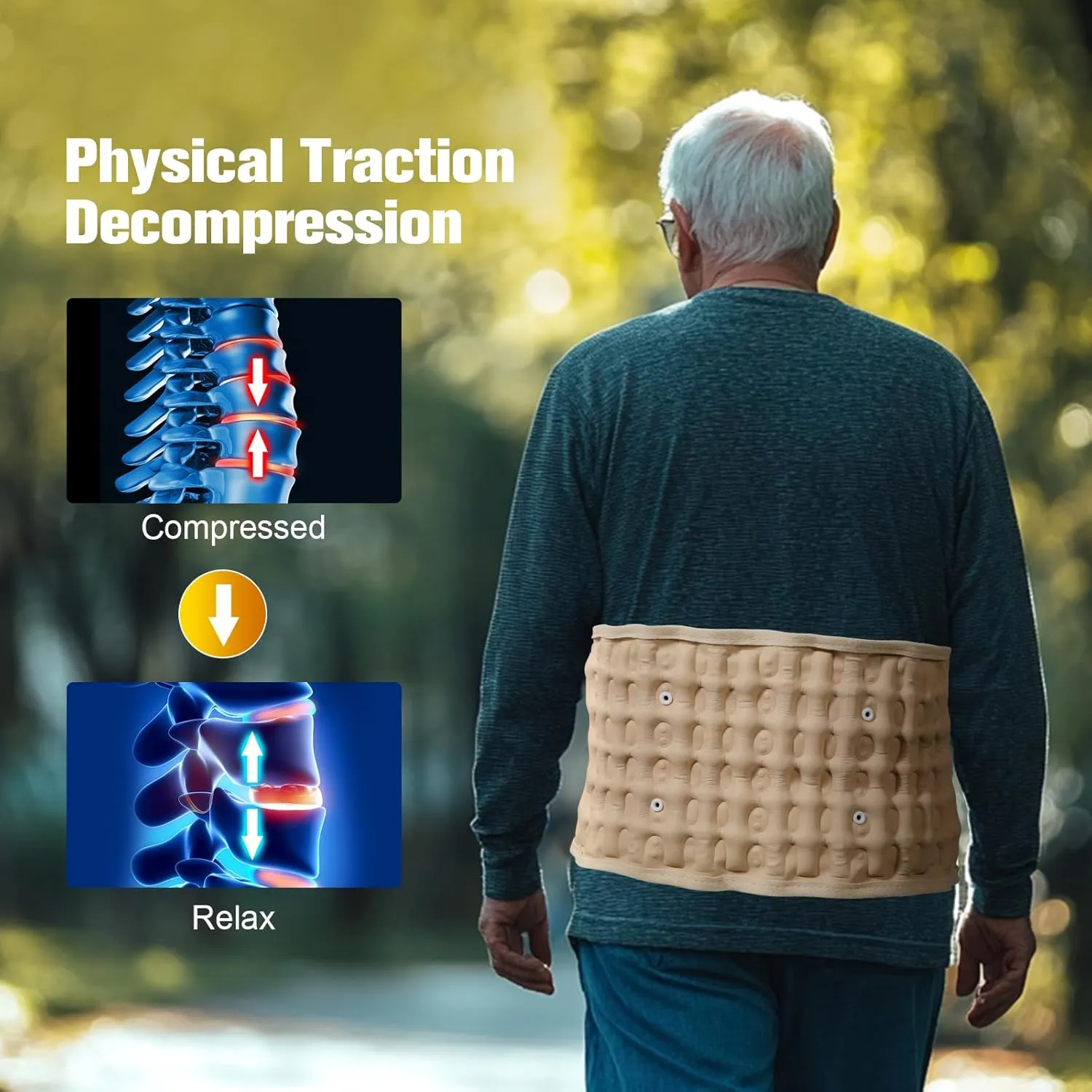 Decompression Back Belt with Electric Inflatable Pump -Lumbar Support Belt for Lower Back Pain Relief, Air Traction Device Fits Waist Size 29-49 Inches (Beige)