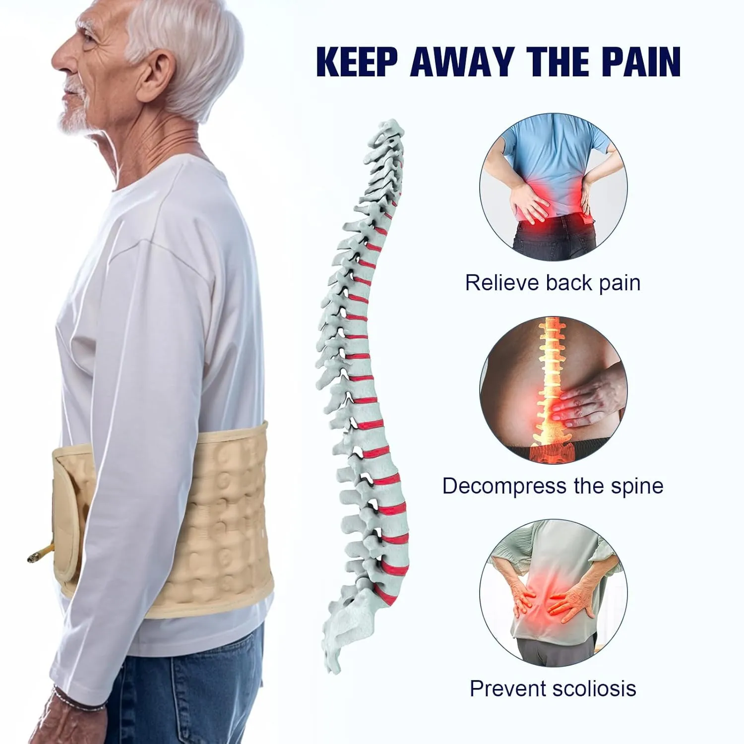Decompression Back Belt with Electric Inflatable Pump -Lumbar Support Belt for Lower Back Pain Relief, Air Traction Device Fits Waist Size 29-49 Inches (Beige)