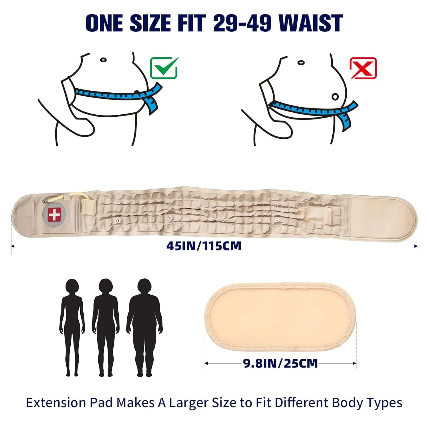 Decompression Back Belt with Electric Inflatable Pump -Lumbar Support Belt for Lower Back Pain Relief, Air Traction Device Fits Waist Size 29-49 Inches (Beige)