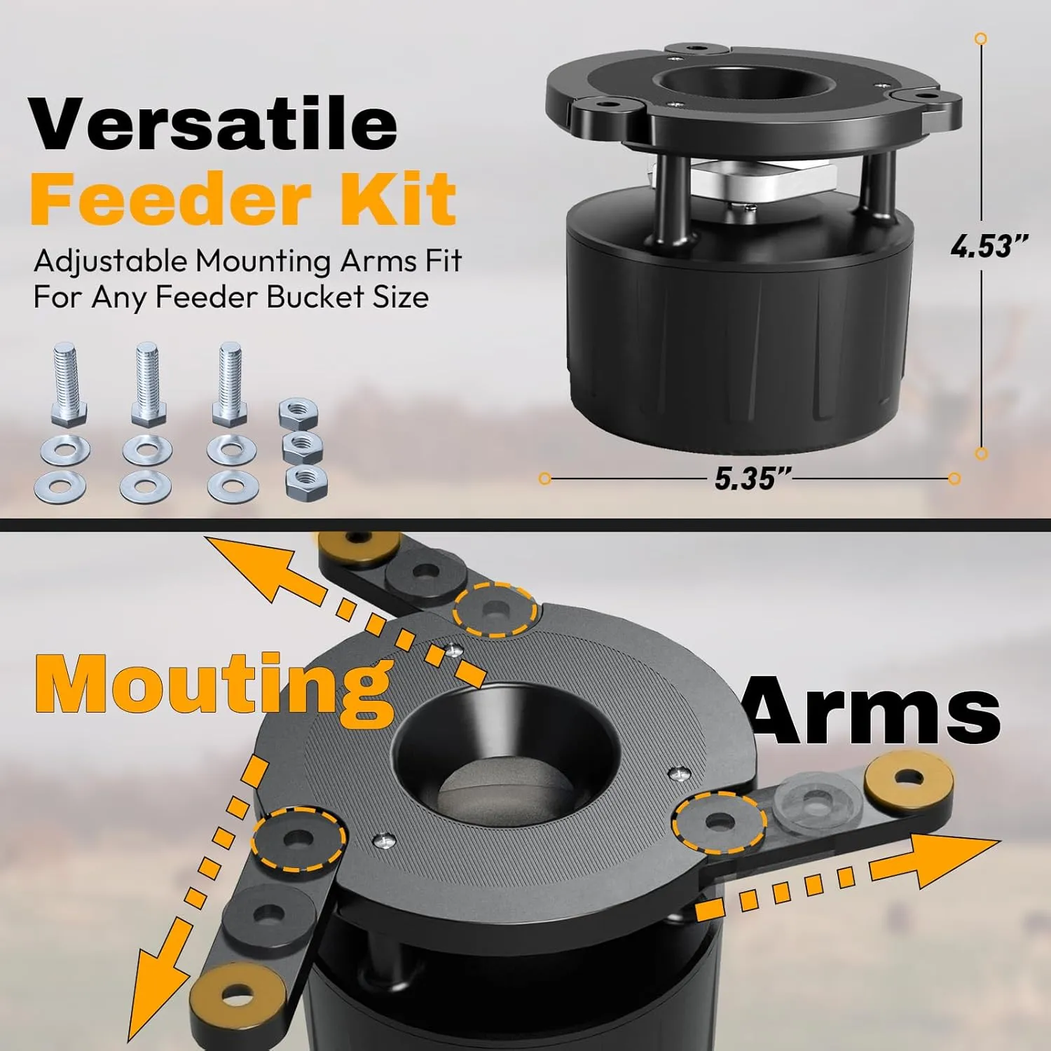 Deer Feeder Kit, Easy to Use Feeder Motor & Timer Kit, Small-Size Game Feeder/Chicken Feeder, Sturdy Hunting Feeder Kit with Spinner/Digital Timer/Adjustable Arms/Batteries Slot/Solar Panel Port