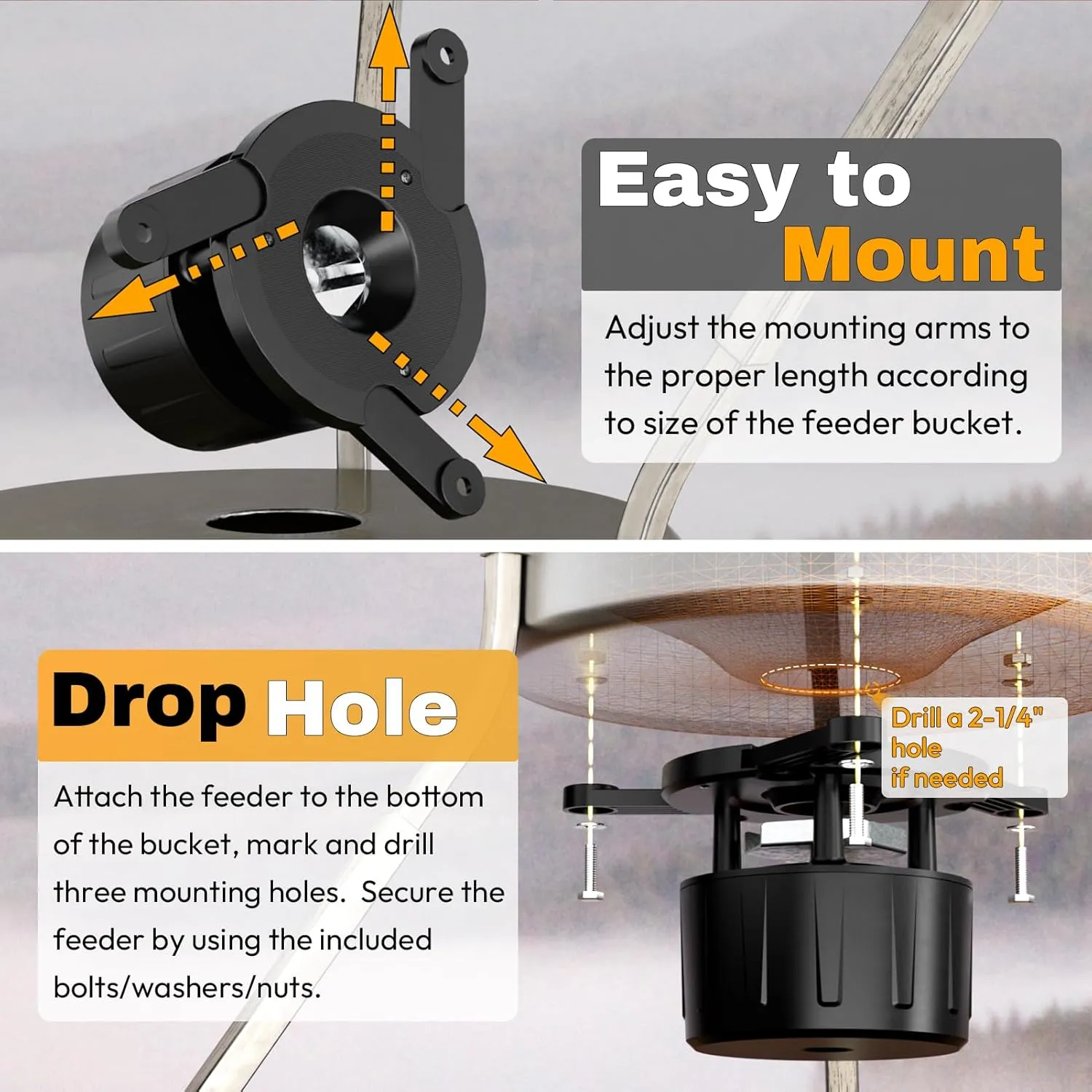 Deer Feeder Kit, Easy to Use Feeder Motor & Timer Kit, Small-Size Game Feeder/Chicken Feeder, Sturdy Hunting Feeder Kit with Spinner/Digital Timer/Adjustable Arms/Batteries Slot/Solar Panel Port
