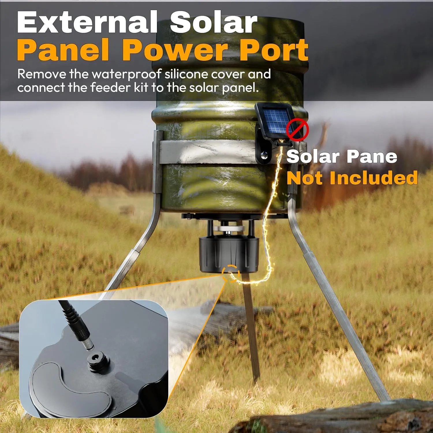 Deer Feeder Kit, Easy to Use Feeder Motor & Timer Kit, Small-Size Game Feeder/Chicken Feeder, Sturdy Hunting Feeder Kit with Spinner/Digital Timer/Adjustable Arms/Batteries Slot/Solar Panel Port