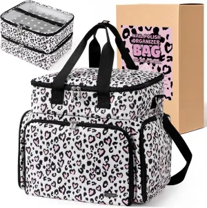DERSTUEWE Extra Large Nail Polish Organizer Case Holds 72 Bottles, Nail Polish Storage Bag with 2 Removable Compartments, Fits UV Lamp & Nail Tools, Travel Tote for Manicurists & Home Use