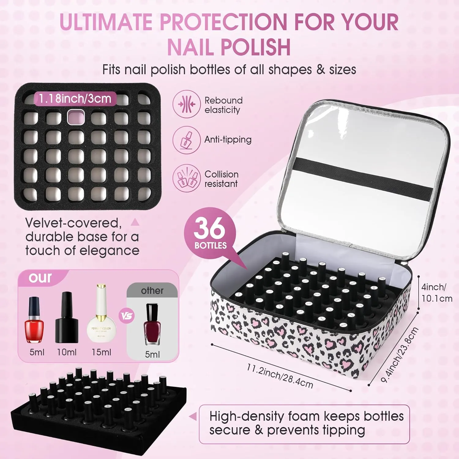 DERSTUEWE Extra Large Nail Polish Organizer Case Holds 72 Bottles, Nail Polish Storage Bag with 2 Removable Compartments, Fits UV Lamp & Nail Tools, Travel Tote for Manicurists & Home Use