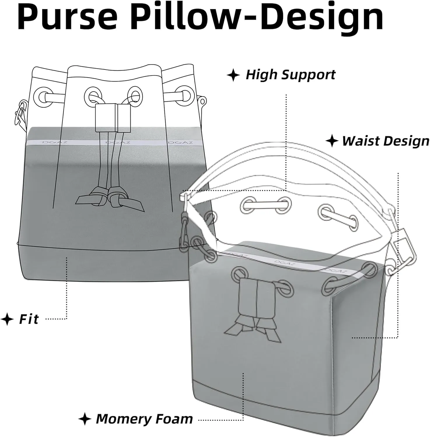 DGAZ Purse Pillow Insert for LV Nano Noe bags, Memory Foam, Silky Pillow Shaper for Luxury Handbags(Pearl gray,Noe BB)