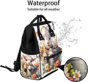 Diaper Bag Backpack Animal Flower Cute Baby Bag for Boys& Girls, Waterproof Mummy Bag, Baby Nappy Changing Bags, Large Capacity Tote Handbags Casual Travel Backpacks for Mom Dad Unisex