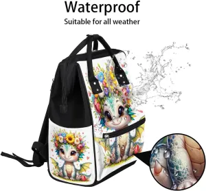 Diaper Bag Backpack Cute Animal Dragon Baby Bag for Boys& Girls, Waterproof Mummy Bag, Baby Nappy Changing Bags, Large Capacity Tote Handbags Casual Travel Backpacks for Mom Dad Unisex