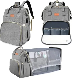 Diaper Bag Backpack, Diaper Dag with changing station, Multi-functional Travel Bag, Waterproof Diaper Bag, Baby Diaper Bag, Baby Bag for Boys and Girls, Gray