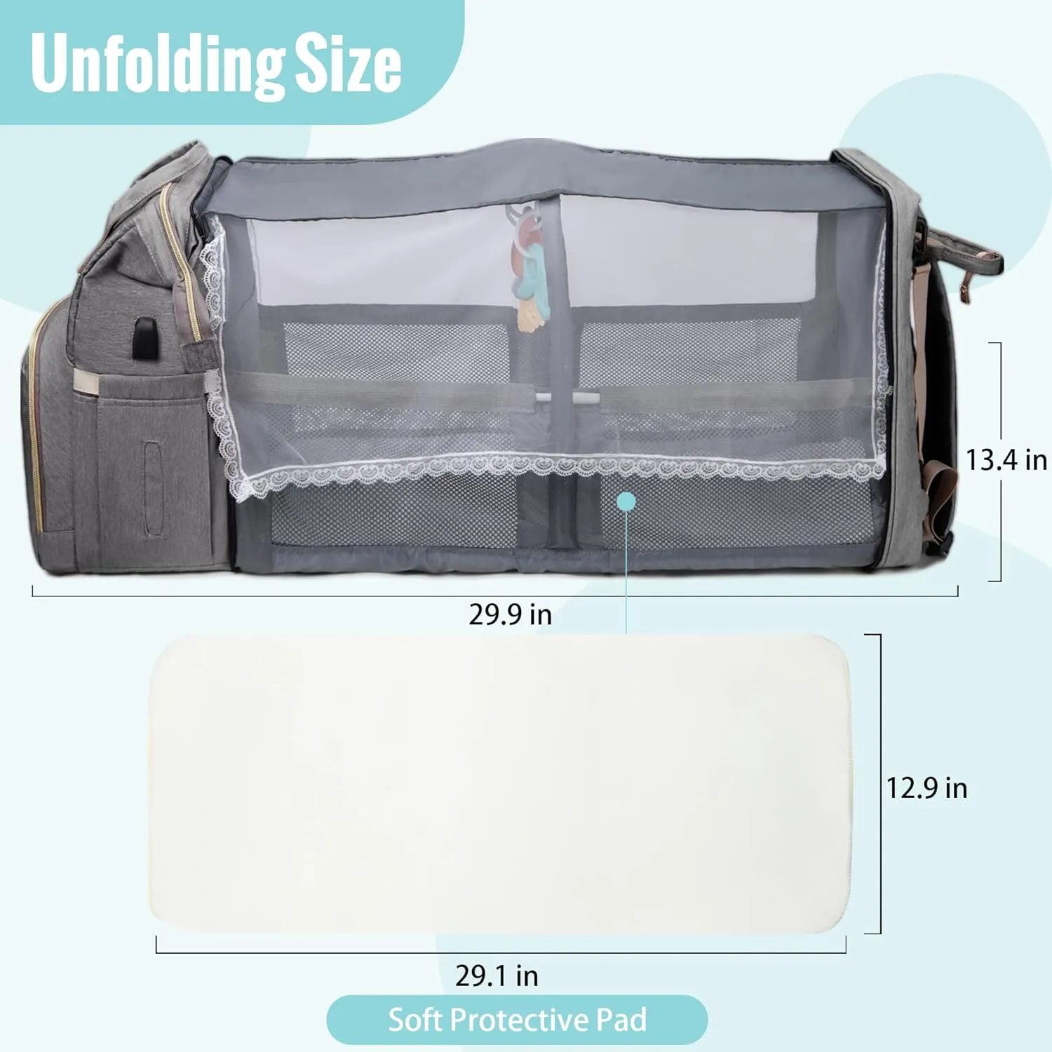Diaper Bag Backpack, Diaper Dag with changing station, Multi-functional Travel Bag, Waterproof Diaper Bag, Baby Diaper Bag, Baby Bag for Boys and Girls, Gray