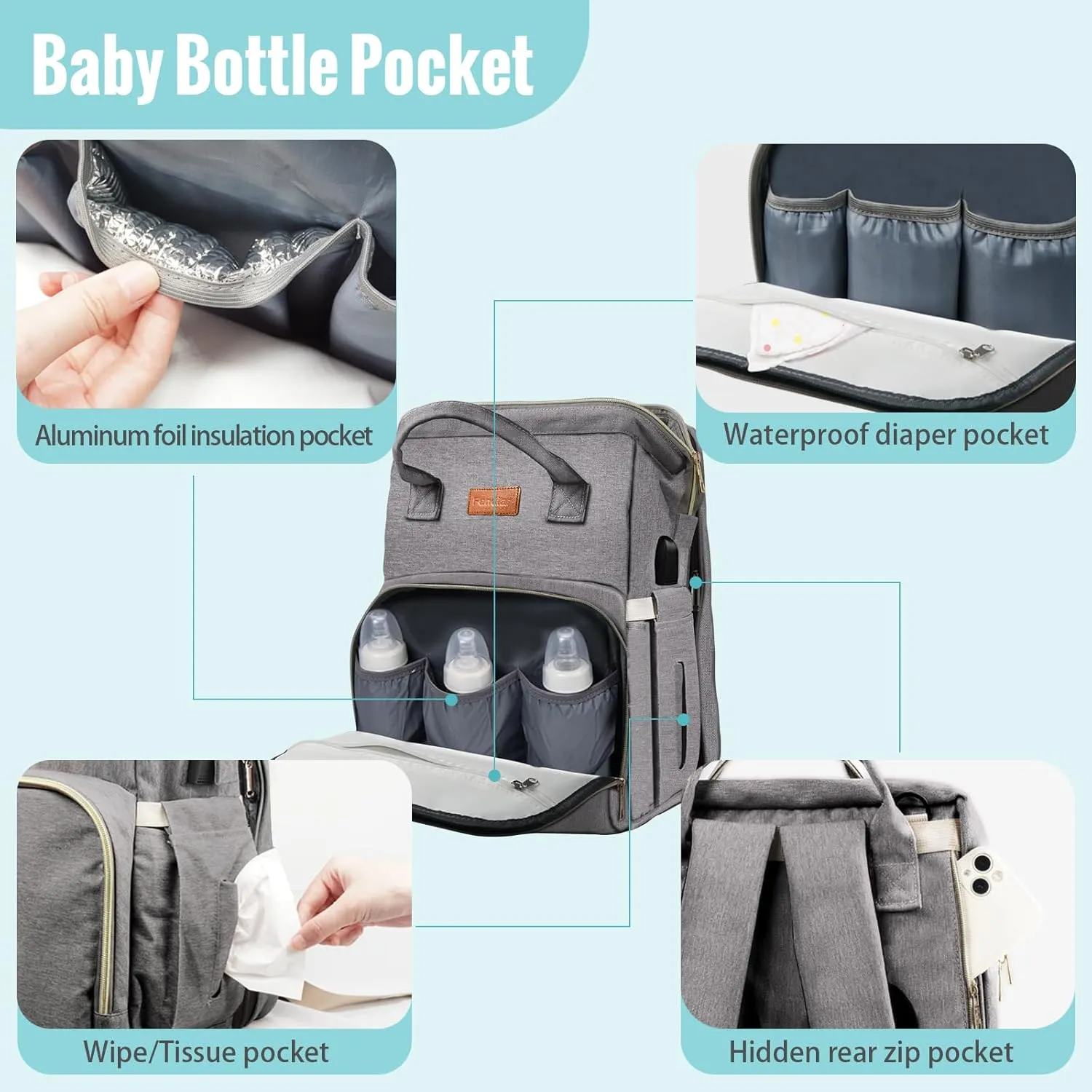 Diaper Bag Backpack, Diaper Dag with changing station, Multi-functional Travel Bag, Waterproof Diaper Bag, Baby Diaper Bag, Baby Bag for Boys and Girls, Gray