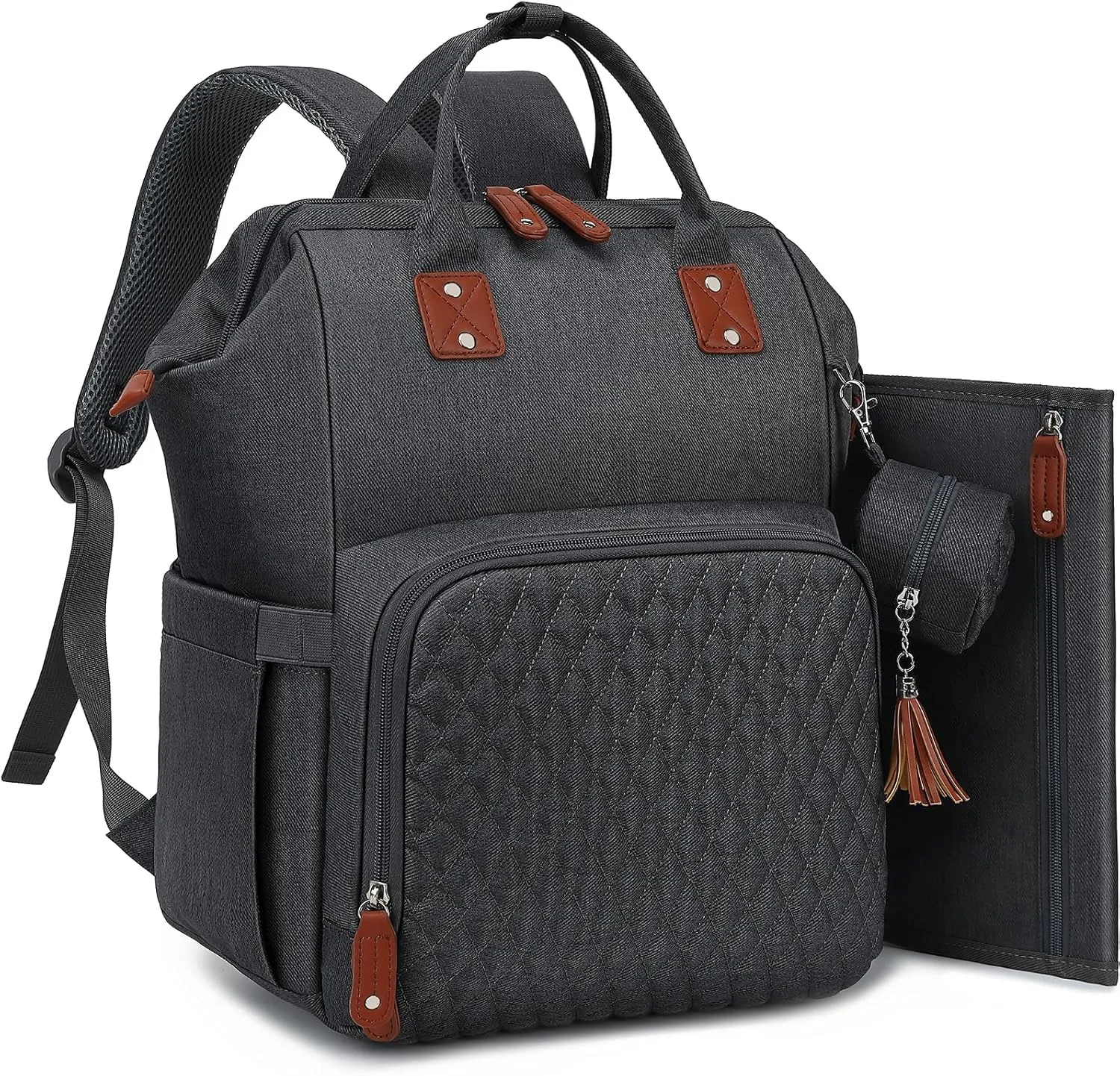 Diaper Bag Backpack for Baby Girl Boy Travel, Unisex Design with Pacifier Case, Theft Pocket, Changing Pad, Baby Shower Gifts for Mom Dad, Grey