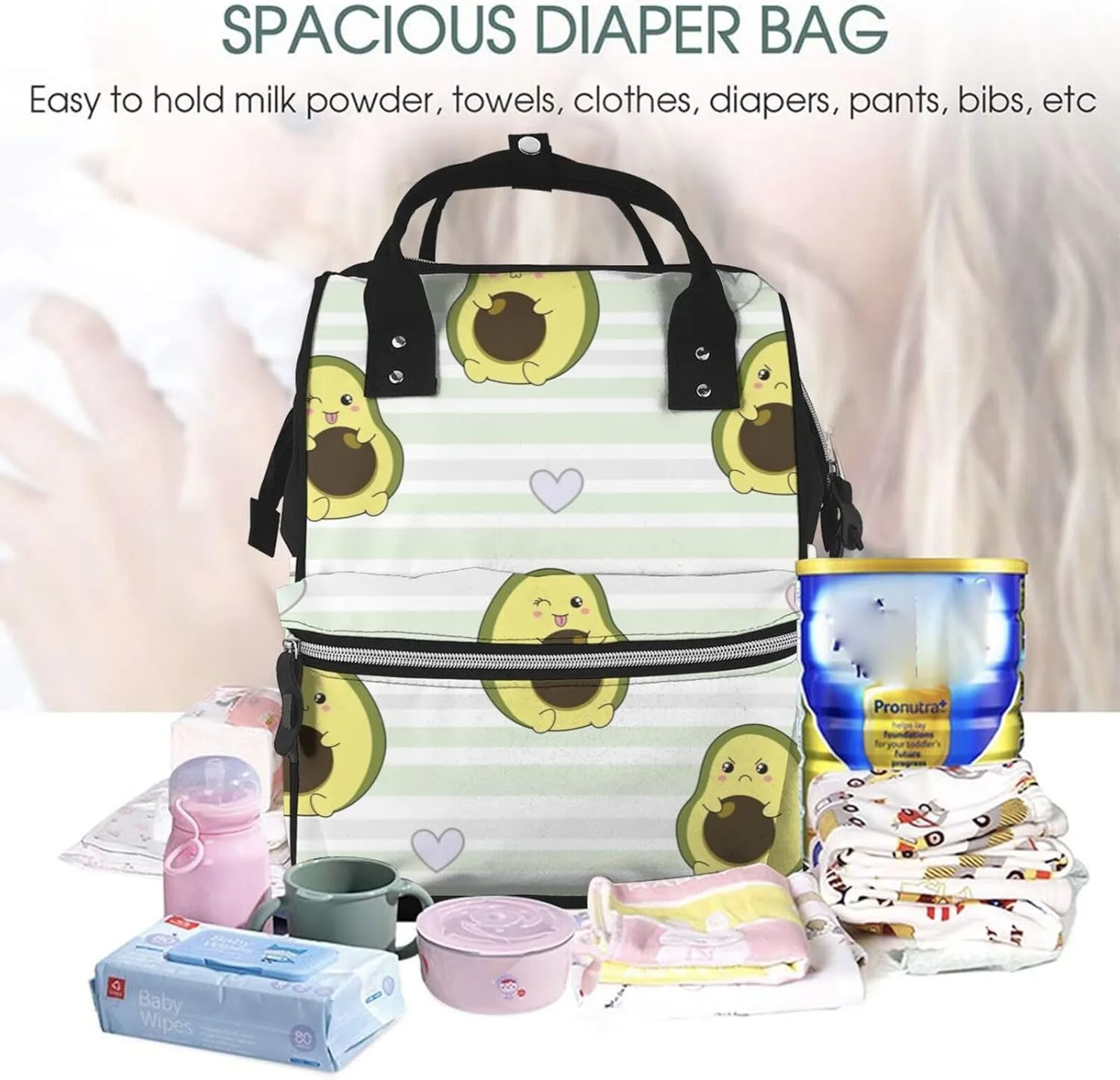 Diaper Bag Backpack For Women, Avocado Of A Hear Waterproof Multifunction Travel Pack Maternity Baby Changing Bags, Nappy Baby Bags With Multi-Function For Baby
