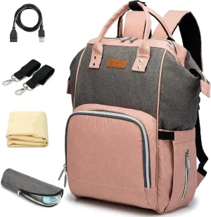 Diaper Bag Backpack Multi function Waterproof Diaper Bag Large Capacity Travel Diaper Bags with Changing Pad Stroller Straps (pink)