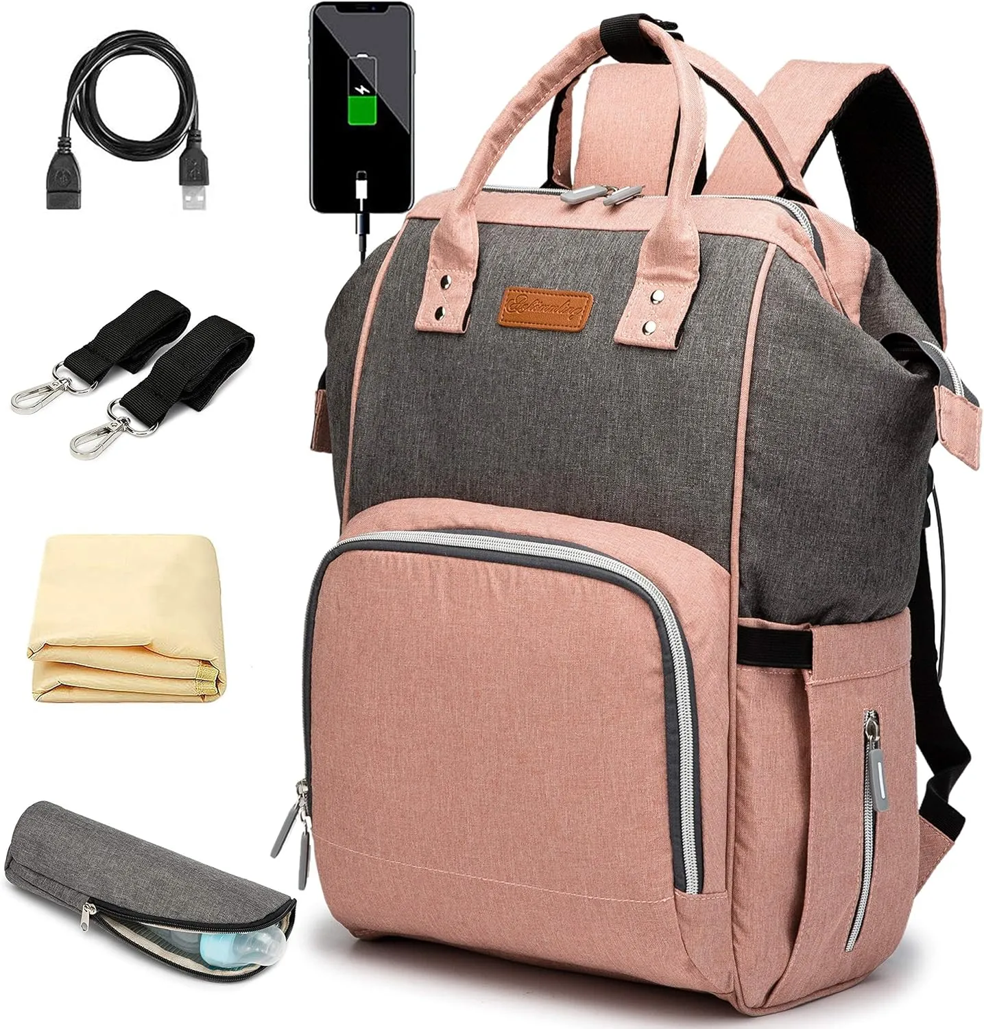 Diaper Bag Backpack Multi function Waterproof Diaper Bag Large Capacity Travel Diaper Bags with Changing Pad Stroller Straps (pink)