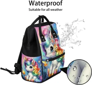 Diaper Bag Backpack Unicorn Rainbow Cute Baby Bag for Boys& Girls, Waterproof Mummy Bag, Baby Nappy Changing Bags, Large Capacity Tote Handbags Casual Travel Backpacks for Mom Dad Unisex