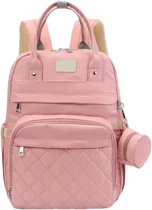 Diaper Bag Backpack with Changing Pad Pacifier Case and Insulated Bottle Pocket for Mom and Dad (Pink)