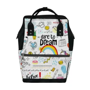 Diaper Bag Mummy Backpack Cute Colorful Doodle Dare to Dream Multifunction Baby Nappy Bag Large Capacity Nursing Bags Waterproof Travel Backpack