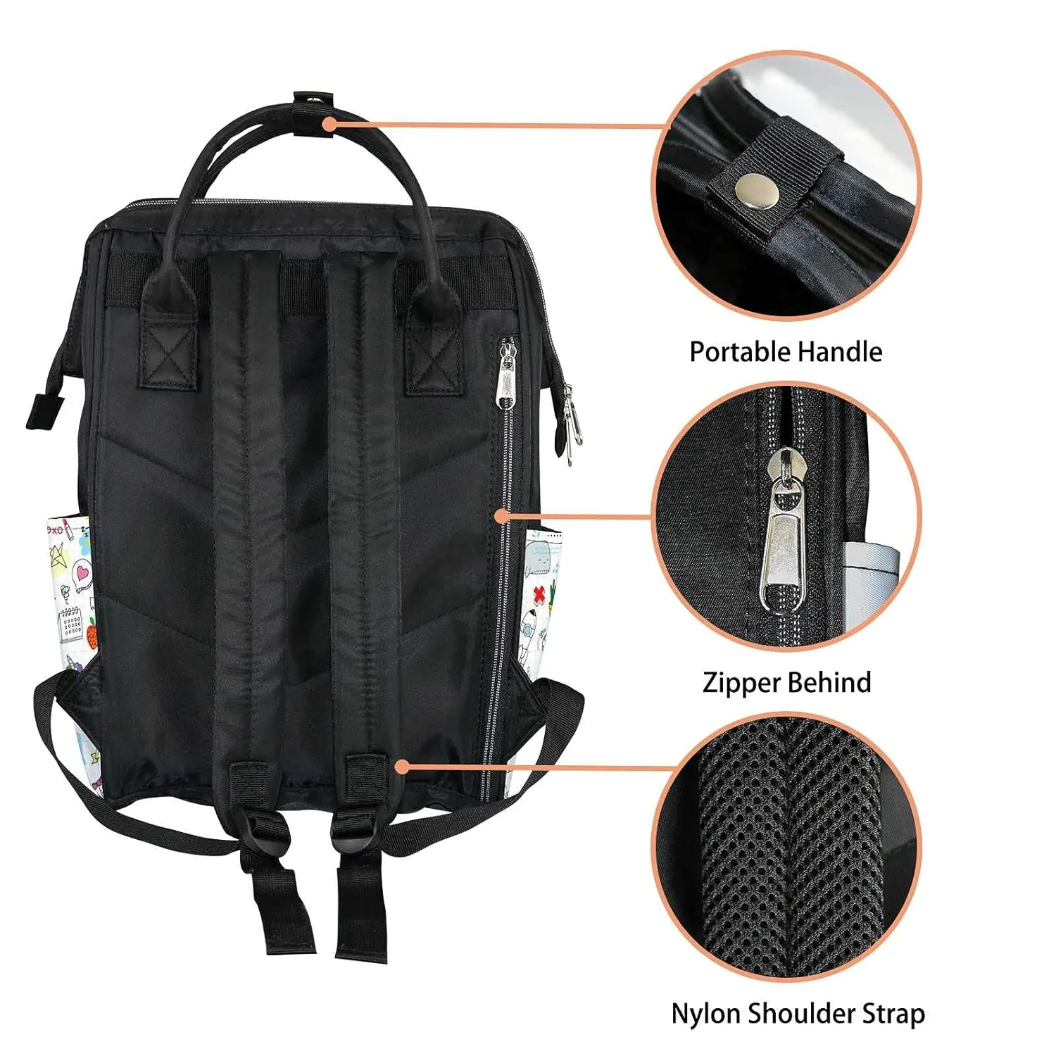 Diaper Bag Mummy Backpack Cute Colorful Doodle Dare to Dream Multifunction Baby Nappy Bag Large Capacity Nursing Bags Waterproof Travel Backpack