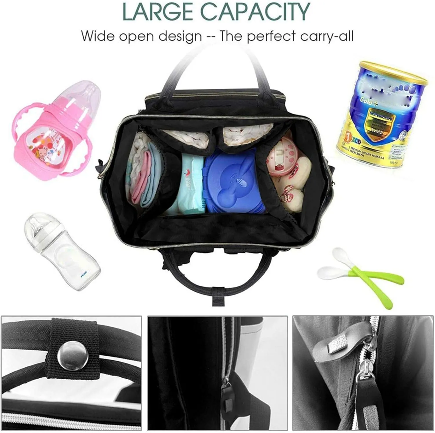 Diaper Bag Nappy Backpack Baby Bag Abstract Music Themed Mummy Backpack Multifunction Changing Bags for Travel, Abstract Music Themed, One Size