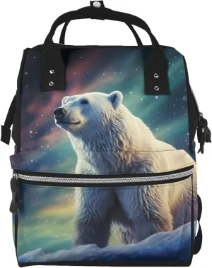Diaper Bag Nappy Backpack Baby Bag Black and White Octopus and Ship Mummy Backpack Multifunction Changing Bags for Travel, Northern Lights Polar Bear, One Size