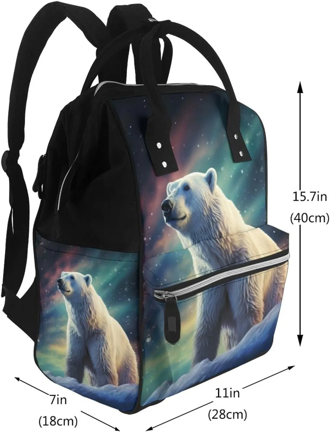 Diaper Bag Nappy Backpack Baby Bag Black and White Octopus and Ship Mummy Backpack Multifunction Changing Bags for Travel, Northern Lights Polar Bear, One Size