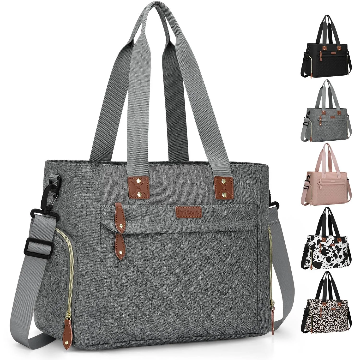 Diaper Bag Tote for Working Mom, Large Travel Diaper Tote for Mom and Dad with 15 Inch Laptop Sleeve, Mommy Maternity Travel Baby Bag for Boys and Girls, Grey