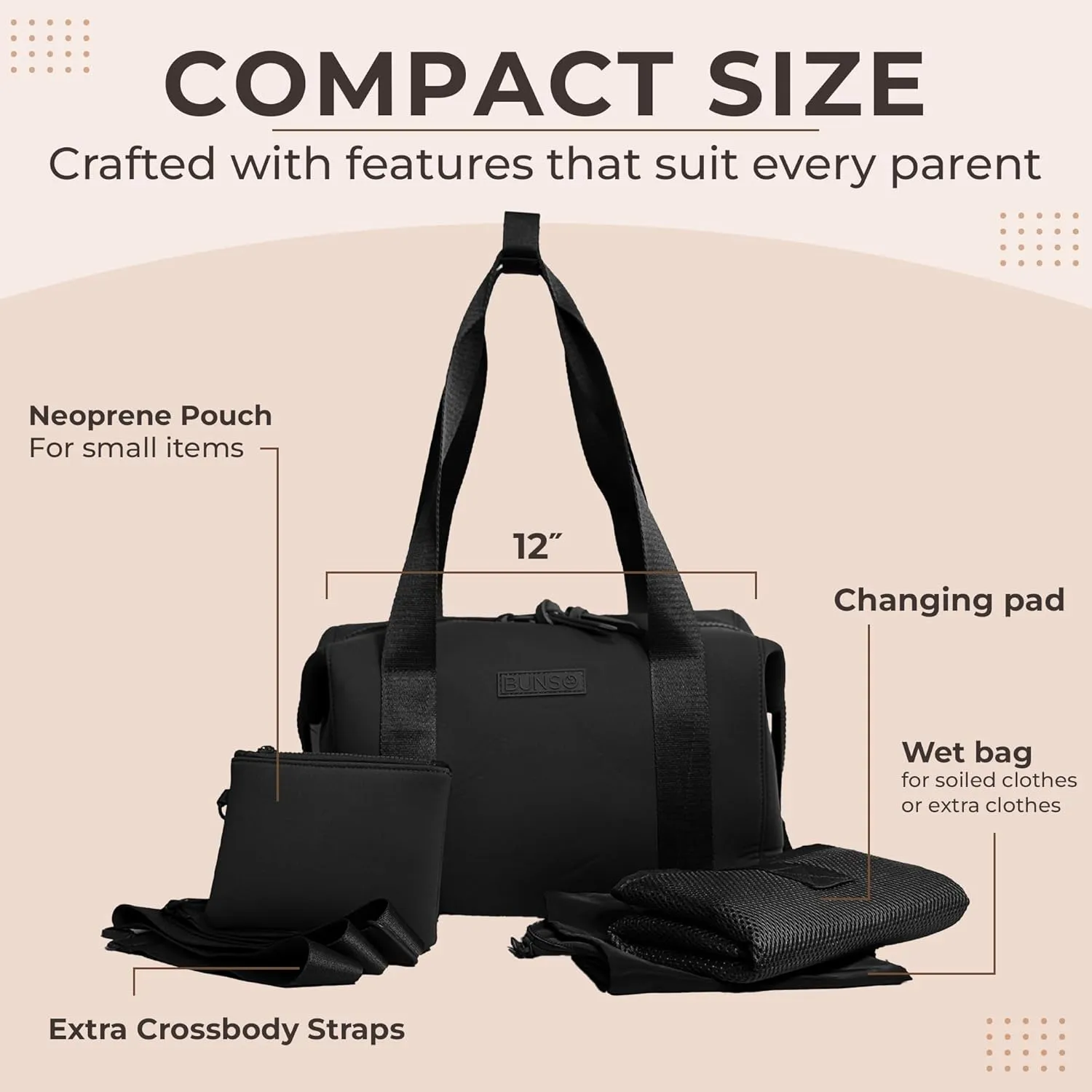 Diaper Bag Tote - Premium Neoprene Baby Diaper Bag with Portable Changing Pad & Pouch - Lightweight and Water-Resistant Diaper Bags - 12 x 7 x 8 Inches