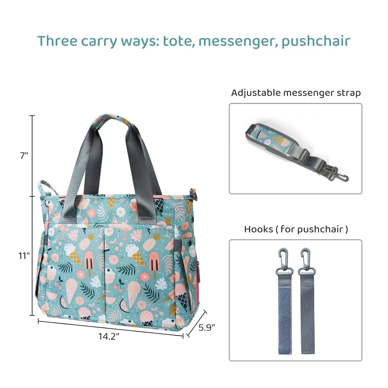 Diaper Bag Tote Satchel Waterproof Messenger Diaper Bags for Mom and Dad Multifunction Large Travel Tote Bags (Cartoon Dessert)
