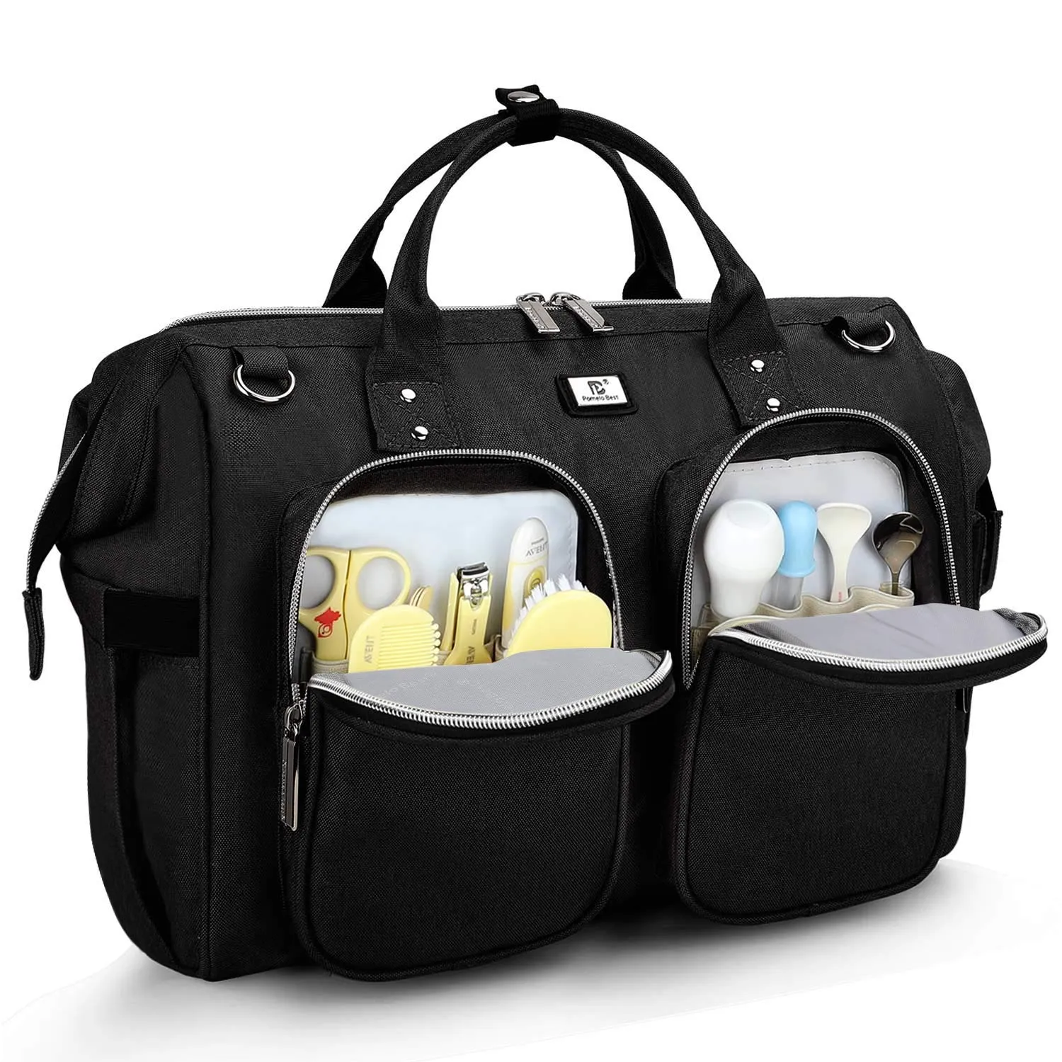 Diaper Bag Totes with Changing Pad & Stroller Straps, Large Portable Newborn Baby Bags, Unisex and Stylish Travel Diaper Backpacks for Mom and Dad (Black)
