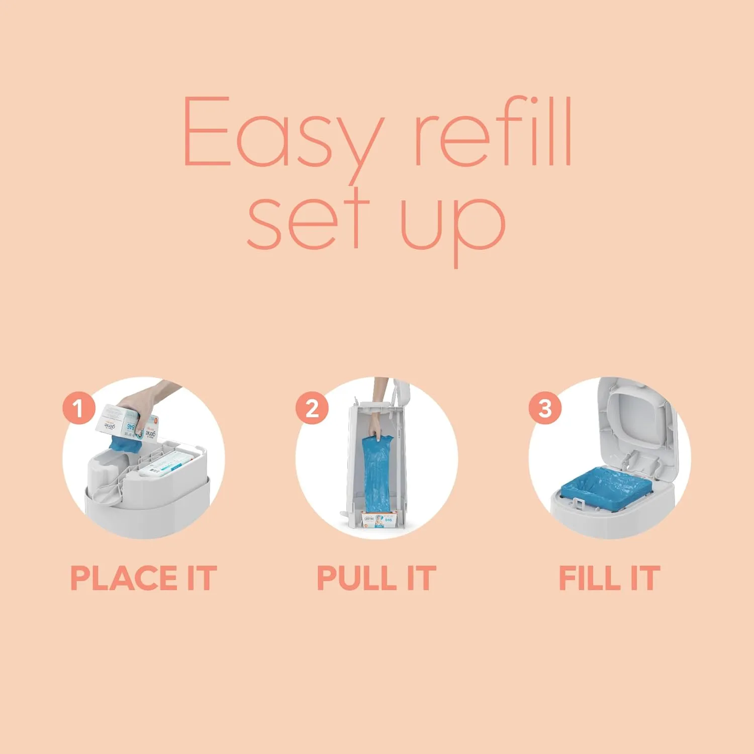 Diaper Genie Easy Roll Refill | 30 Clean Laundry Scent Bags | 65% PCR Film | Fits Platinum, Signature & Deluxe