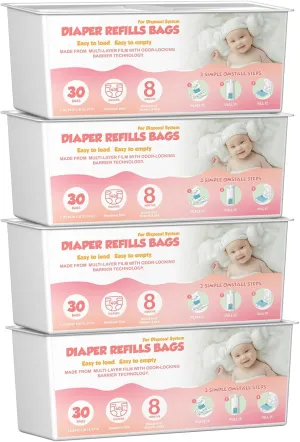 Diaper Pail Easy Roll Refill Bags with 30 Bags Compatible with Genie Easy Roll Signature and Platinum Diaper Pails, 7-Layer Odor-Barrier Technology, Lasts Up to 8 Months, 120 Bags (4 Pack)