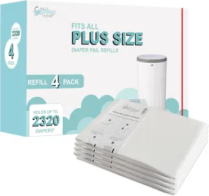Diaper Pail Refill Bags Compatible with Dekor Plus Diaper Pail Refills| 4 Pack | Extra Thickness | Diaper Trash Bags | Fresh Powder Scent | Holds up to 2320 Diapers